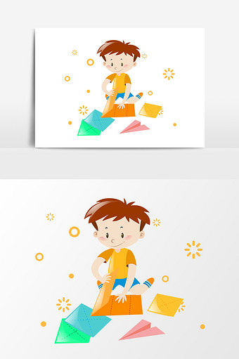 卡通折纸飞机设计元素图片下载