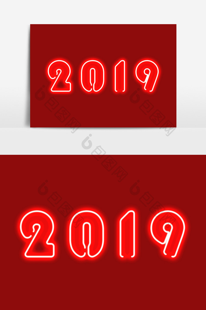 手绘红色数字2019设计元素
