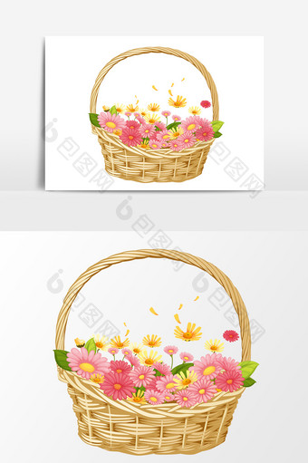 手绘花朵花篮设计元素图片