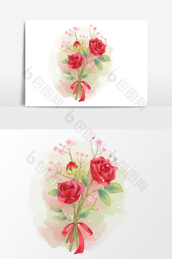 手绘水彩玫瑰花束元素图片