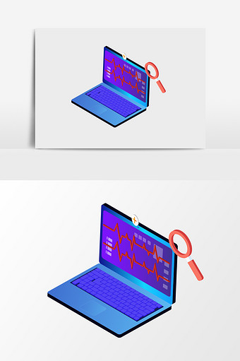 手绘2.5D笔记本电脑插画元素图片