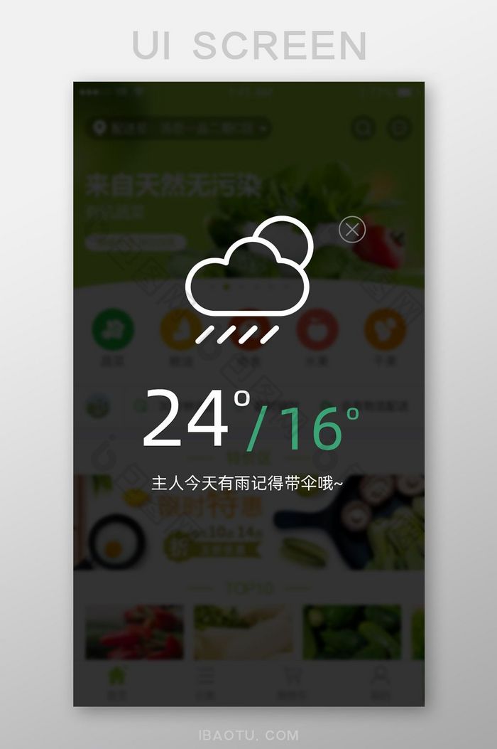 绿色简约透明风天气预报提醒弹窗界面设计