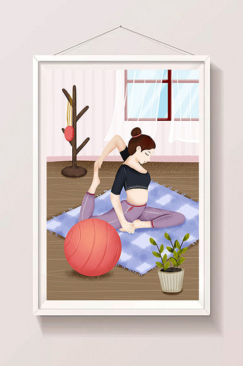 小清新室内健身练瑜伽插画图片