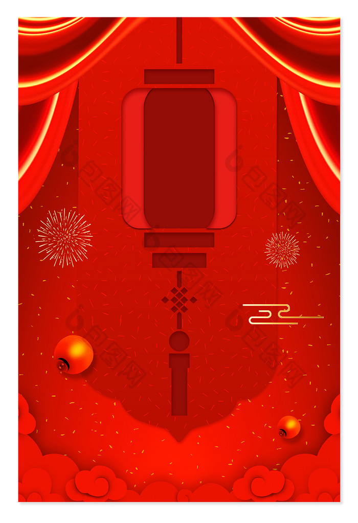 中国红剪纸灯笼新年元旦海报背景图