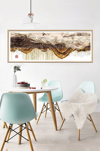 新中式创意抽象金色大理石客厅床头装饰画图片
