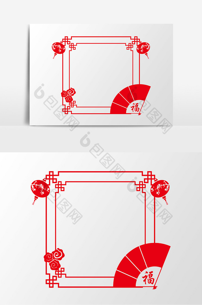 红色创意矢量中国风边框元素设计