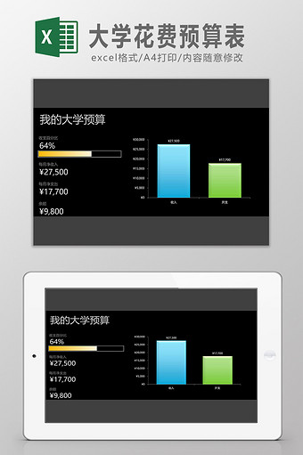 大学花费预算表Excel模板图片