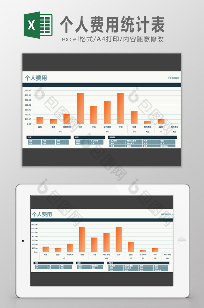 个人费用统计表Excel模板