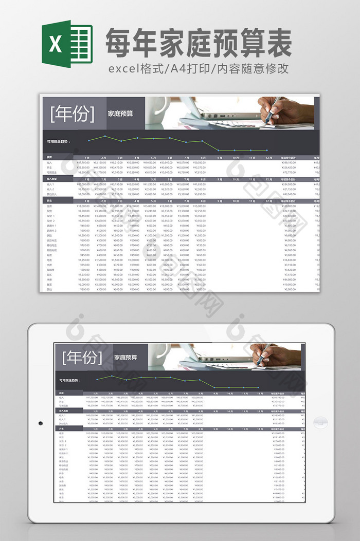 每年家庭预算表Excel模板