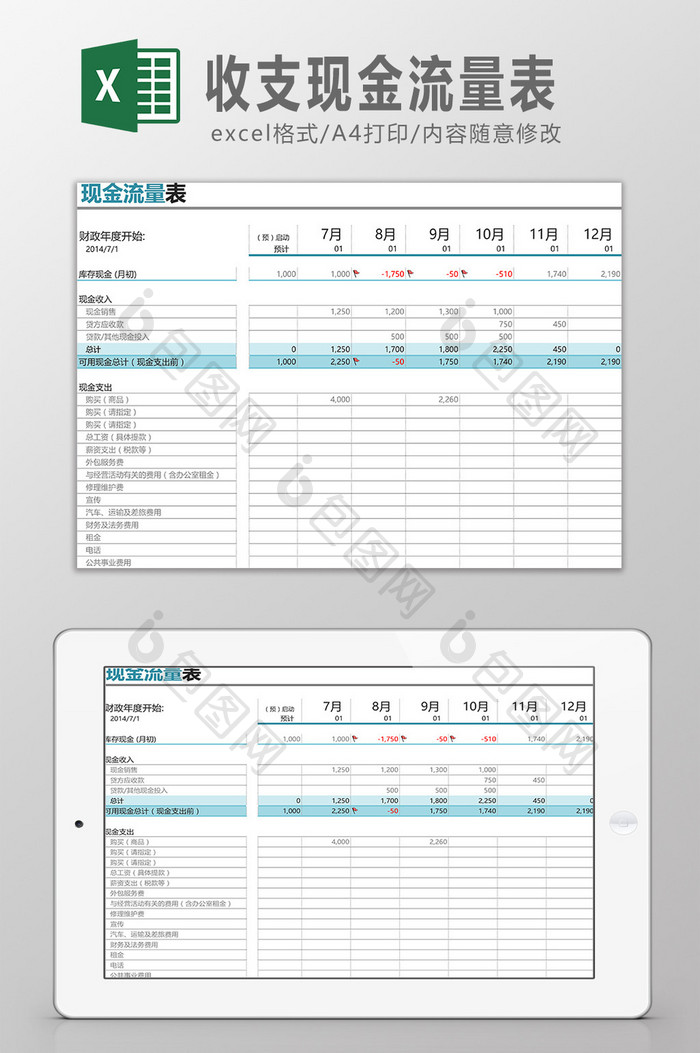 收支现金流量表Excel模板