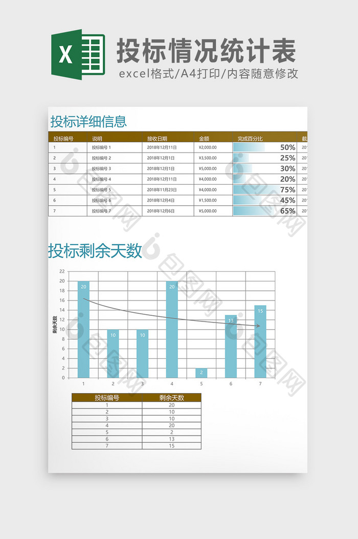 投标情况统计表Excel模板