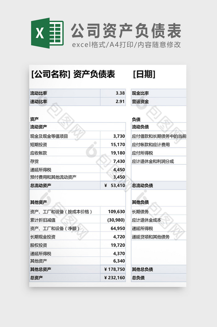 公司资产负债表Excel模板图片图片