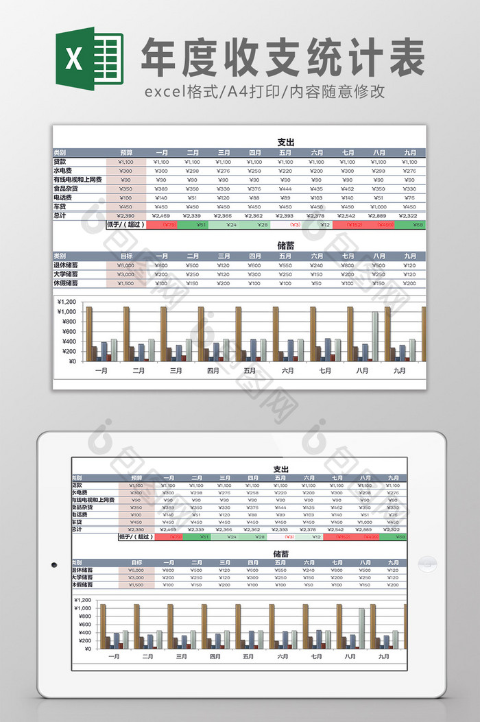 年度收支统计表Excel模板