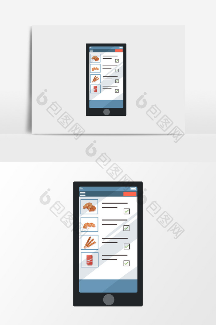 手绘打开点餐app的手机插画元素