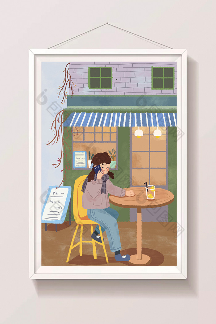 假期生活方式奶茶店卡通人物扁平插画