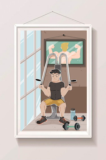 扁平卡通健康生活方式健身肌肉男插画图片