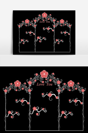 唯美珊瑚橘婚庆樱花婚礼拱门ai矢量装饰