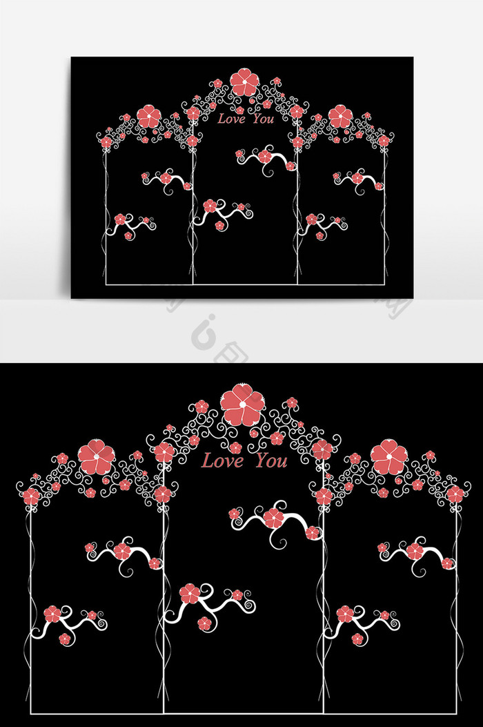 唯美珊瑚橘婚庆樱花婚礼拱门ai矢量装饰