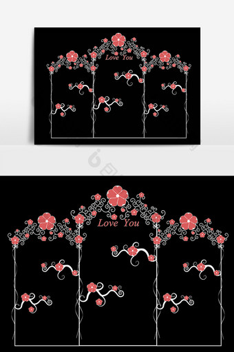 唯美珊瑚橘婚庆樱花婚礼拱门ai矢量装饰图片