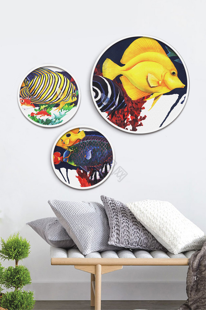 北欧艺术鱼类海洋鱼抽象背景装饰画素材图片
