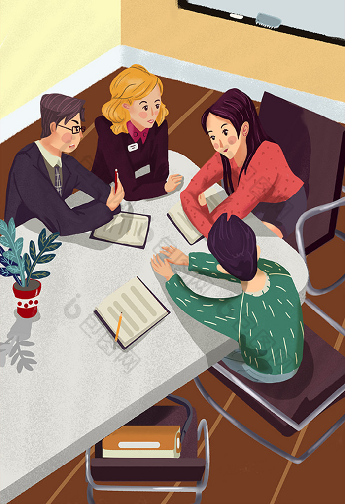 年终总结工作汇报会议室人物插画图片