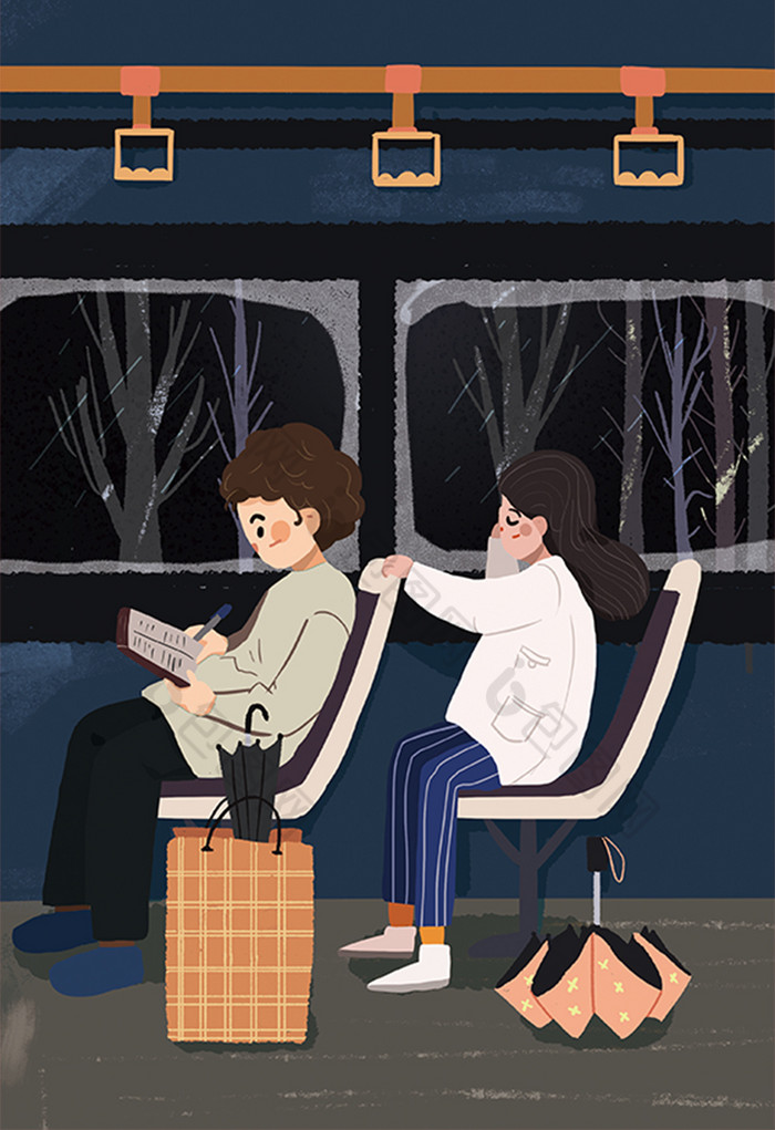 假期生活方式公交出行人物插画图片