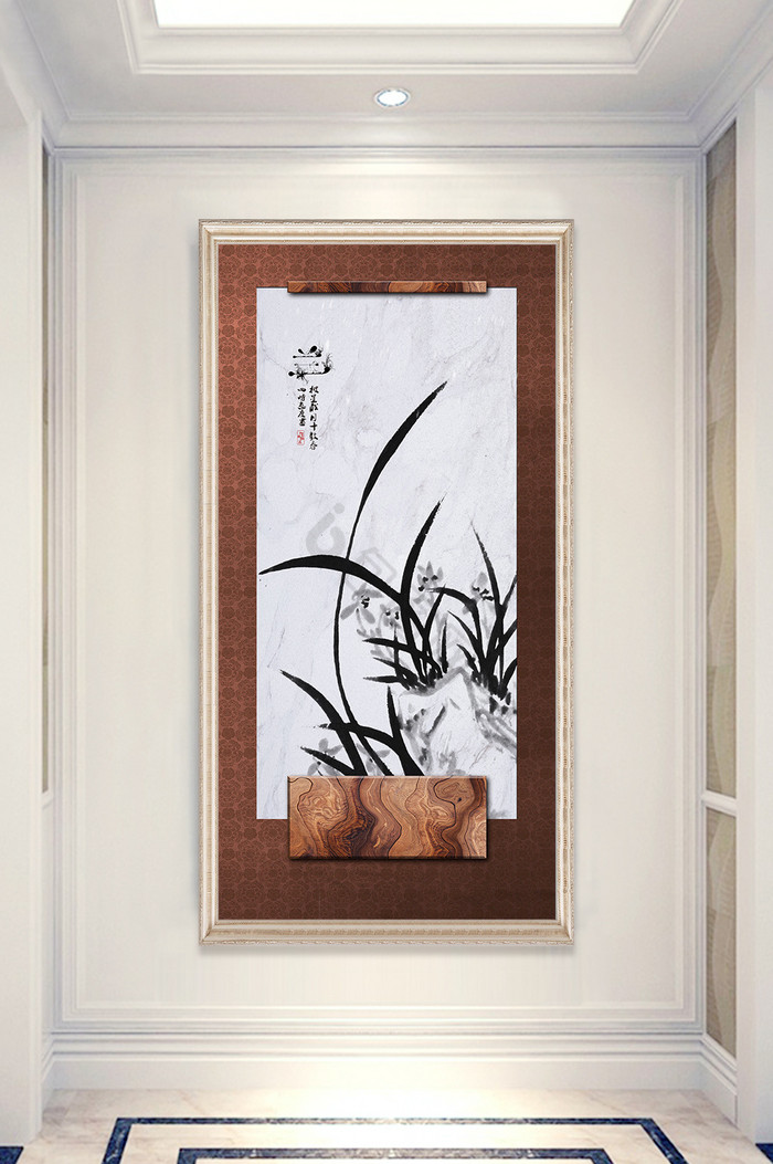 中式仿手绘兰花大理石玄关装饰画图片