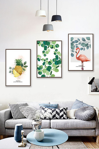 简欧植物树叶菠萝火烈鸟客厅酒店卧室装饰画图片
