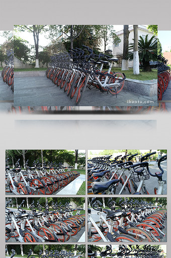 实拍整齐停放共享自行车高清视频素材图片