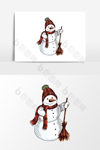 手绘扫把雪人元素设计图片