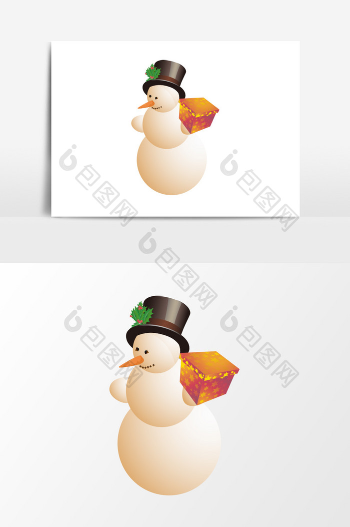手绘戴帽子的雪人礼盒设计元素