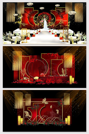 红色喜庆中式婚礼效果图图片