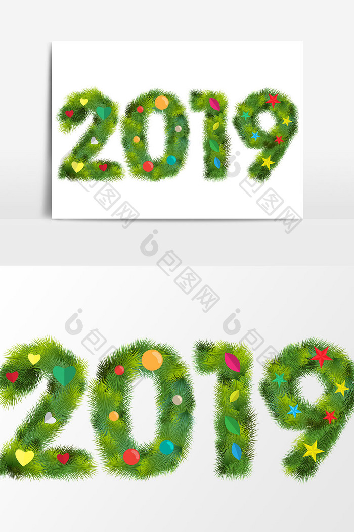 卡通绿色圣诞节数字2019元素