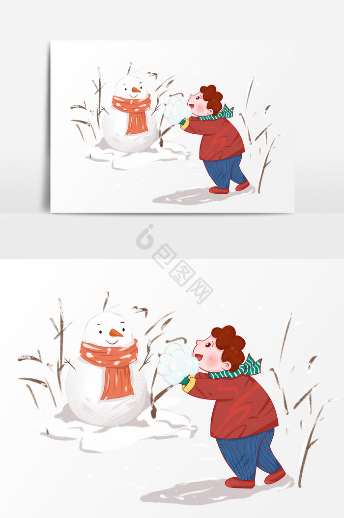 新年堆雪人的小男孩人物形象图片