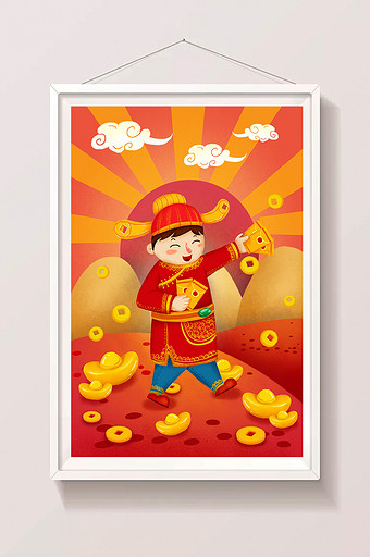 红色喜庆中国风财神到发红包插画图片