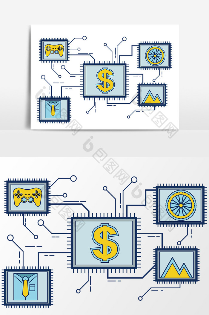 蓝绿色金融科技元素