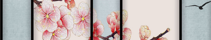 新中式唯美花枝金属隔断水墨书法中式背景墙