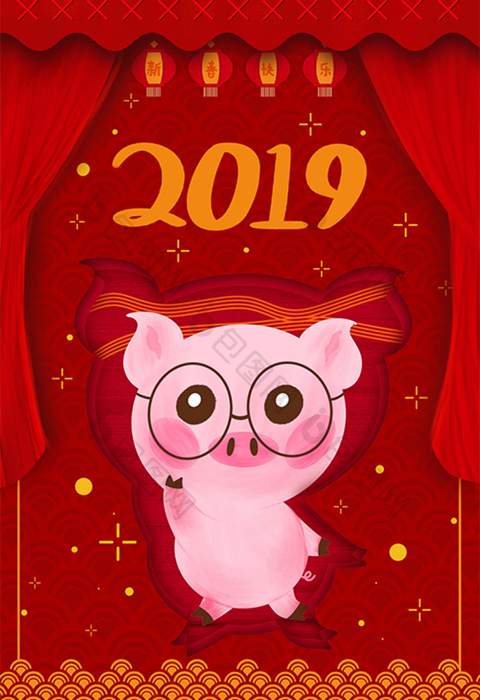 2019传统节日喜庆新年猪年插画