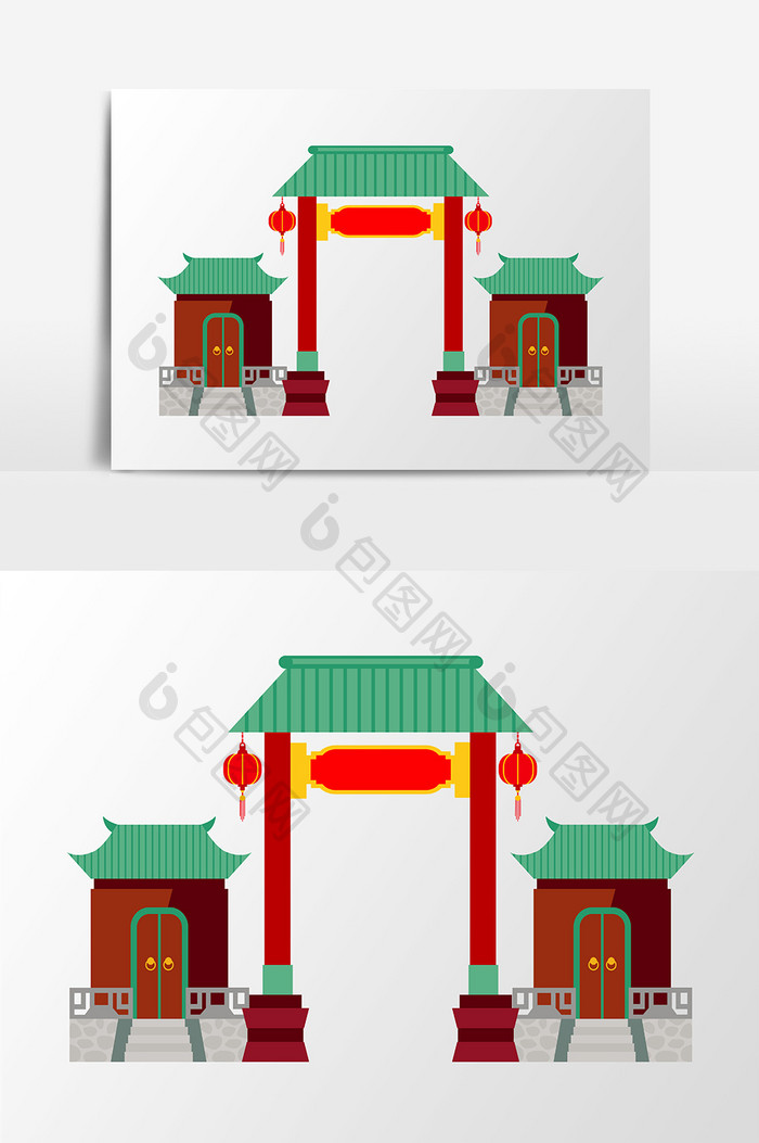 创意矢量中国风宫殿宫门元素设计
