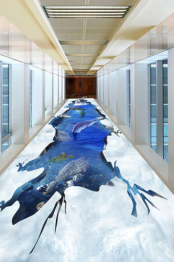 3D海洋世界鱼群海豚地板画图片