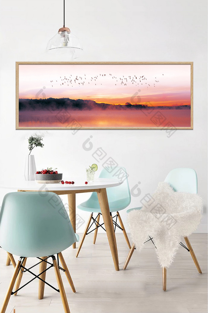 夕阳山水风景飞鸟客厅装饰画图片图片