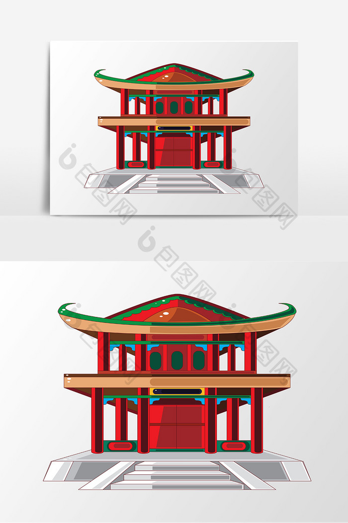 创意矢量中国风建筑庭院元素设计