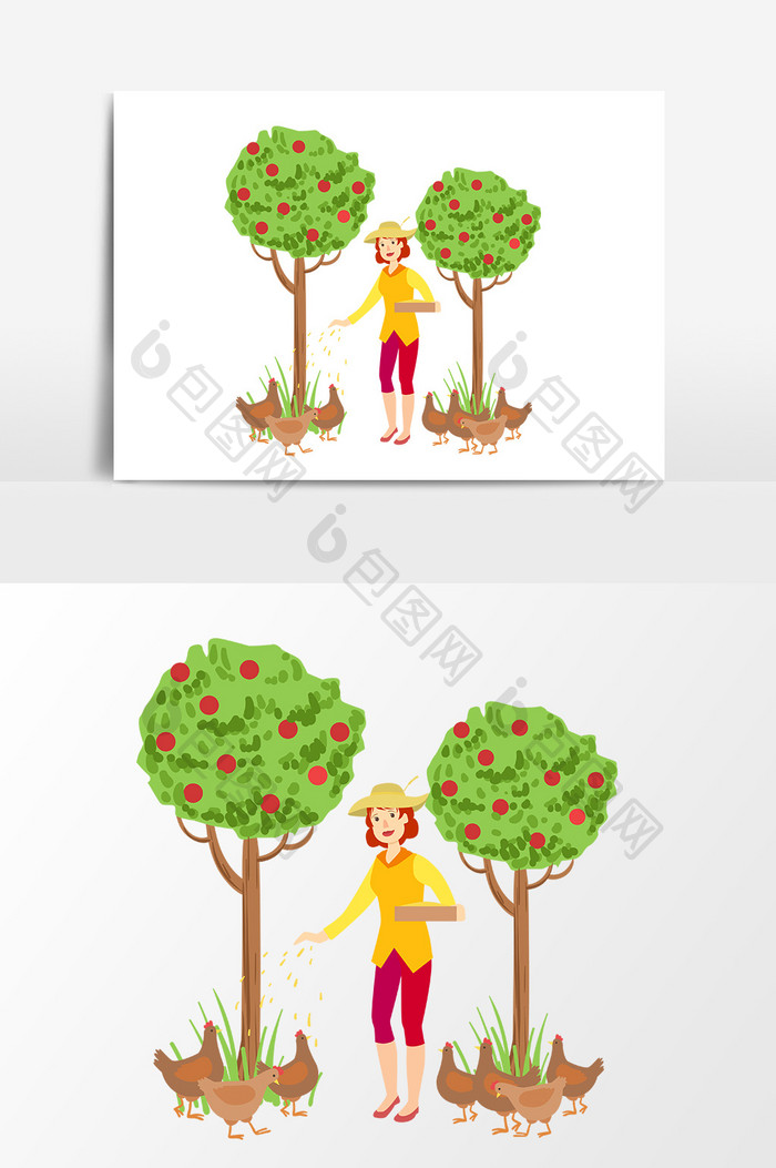 卡通小鸡果树设计元素