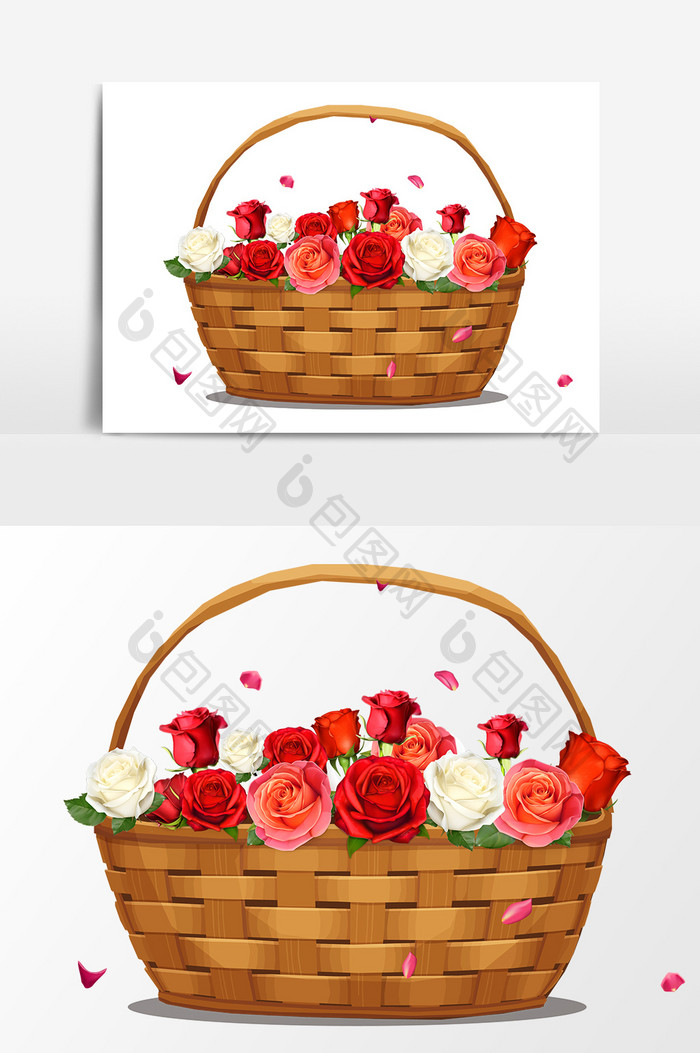 卡通玫瑰花篮设计元素