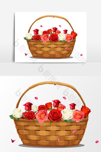 卡通玫瑰花篮设计元素图片