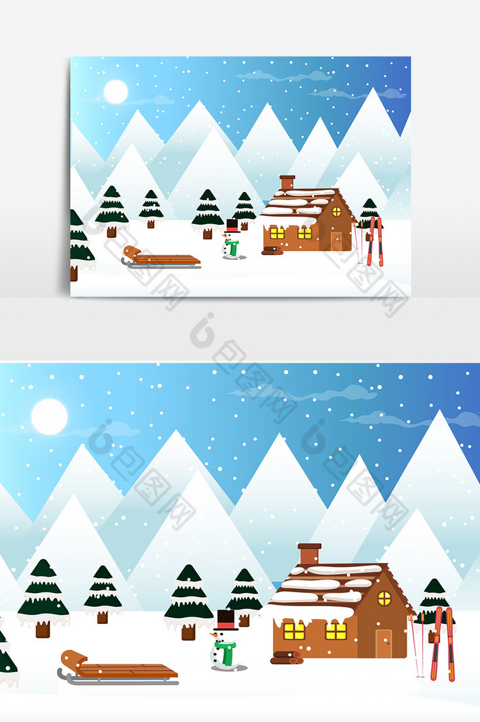 树木房屋雪人图片图片