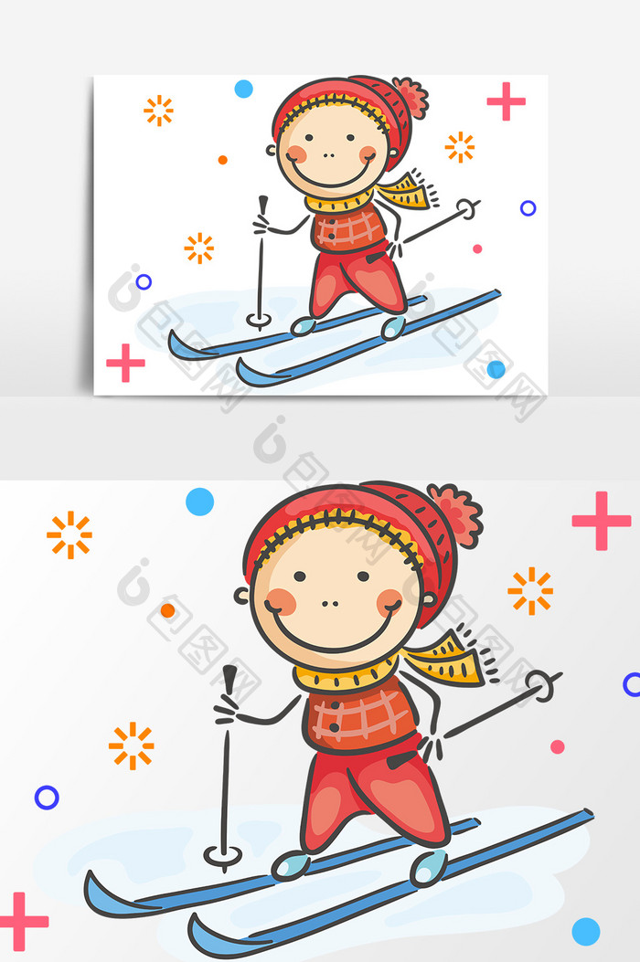 手绘卡通冬季滑雪设计元素