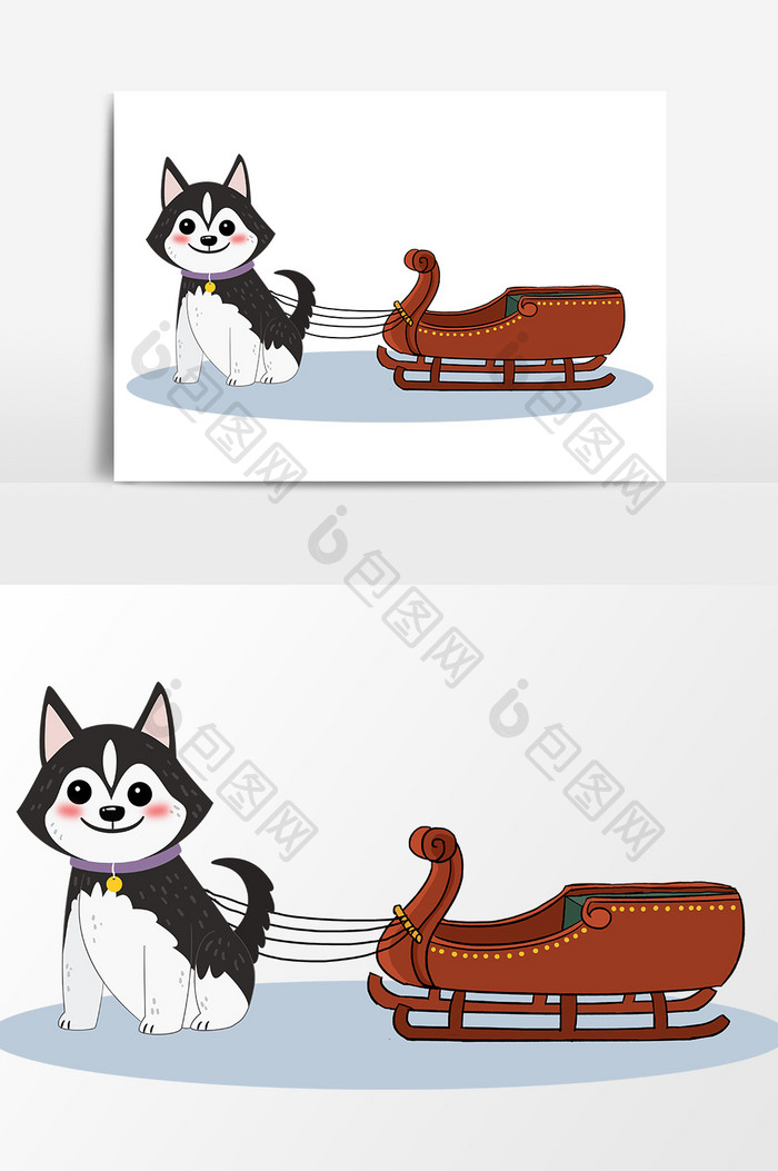 卡通小狗雪橇设计元素