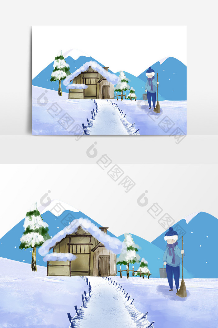 卡通冬季扫雪设计元素