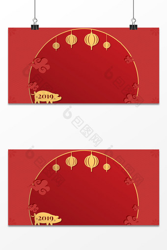 红色喜庆猪年剪纸风大气简约春节背景图片